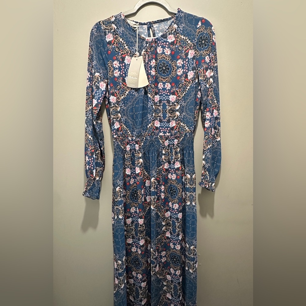Bellambra made in Italy Blue Floral Paisley Long Sleeve Maxi Dress size small
